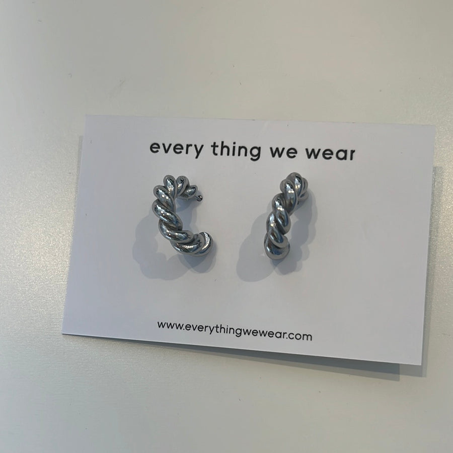 ETWW Twisted Silver Hoop Earrings