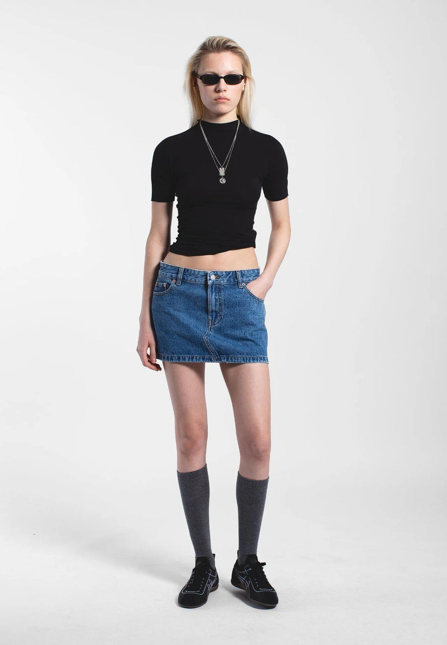 Dr Denim Tiggy Skirt in Stream Sky Retro