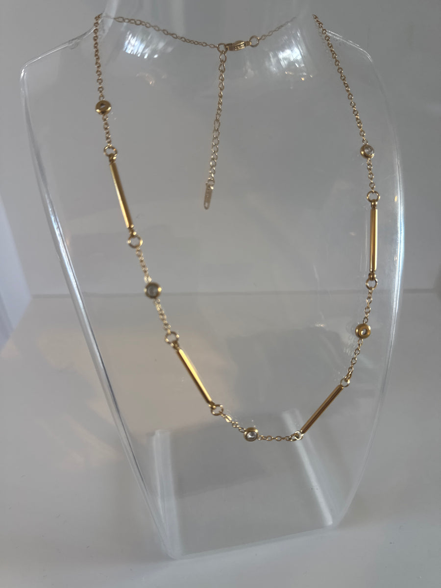 ETWW Gold Plated Fine Chain Diamanté Necklace