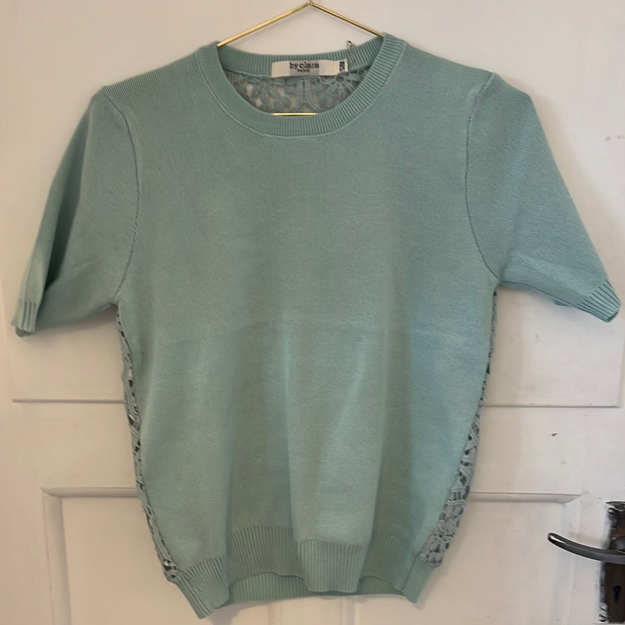 By Clara Fine Knit Jumper Turquoise Lace Back