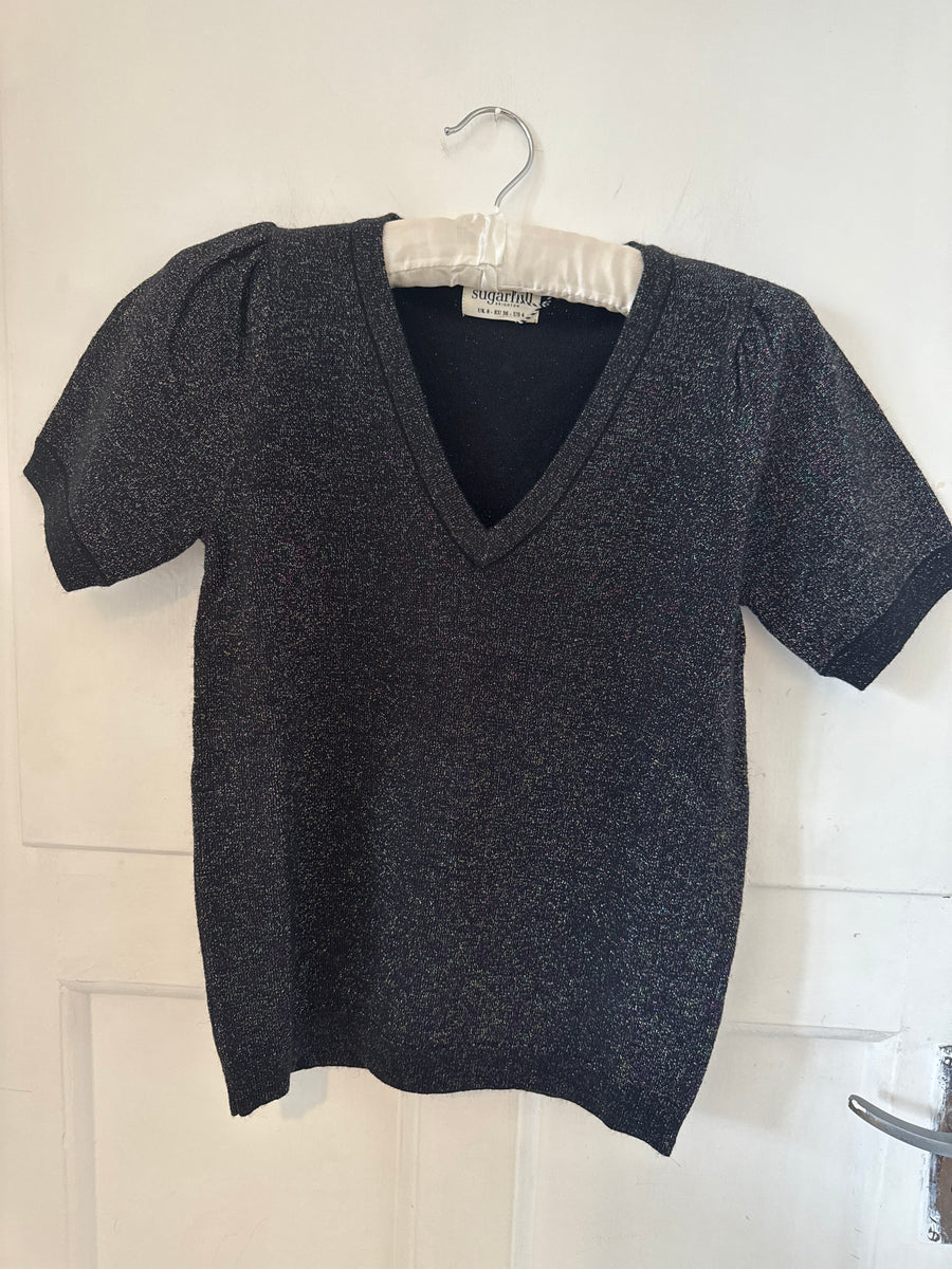 Sugarhill Brighton Blossom Knit Top Sparkle Black