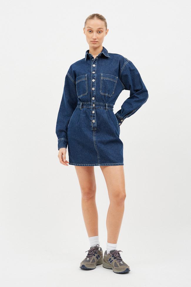 Dr Denim Teegan Denim Dress Pebble Dark Retro