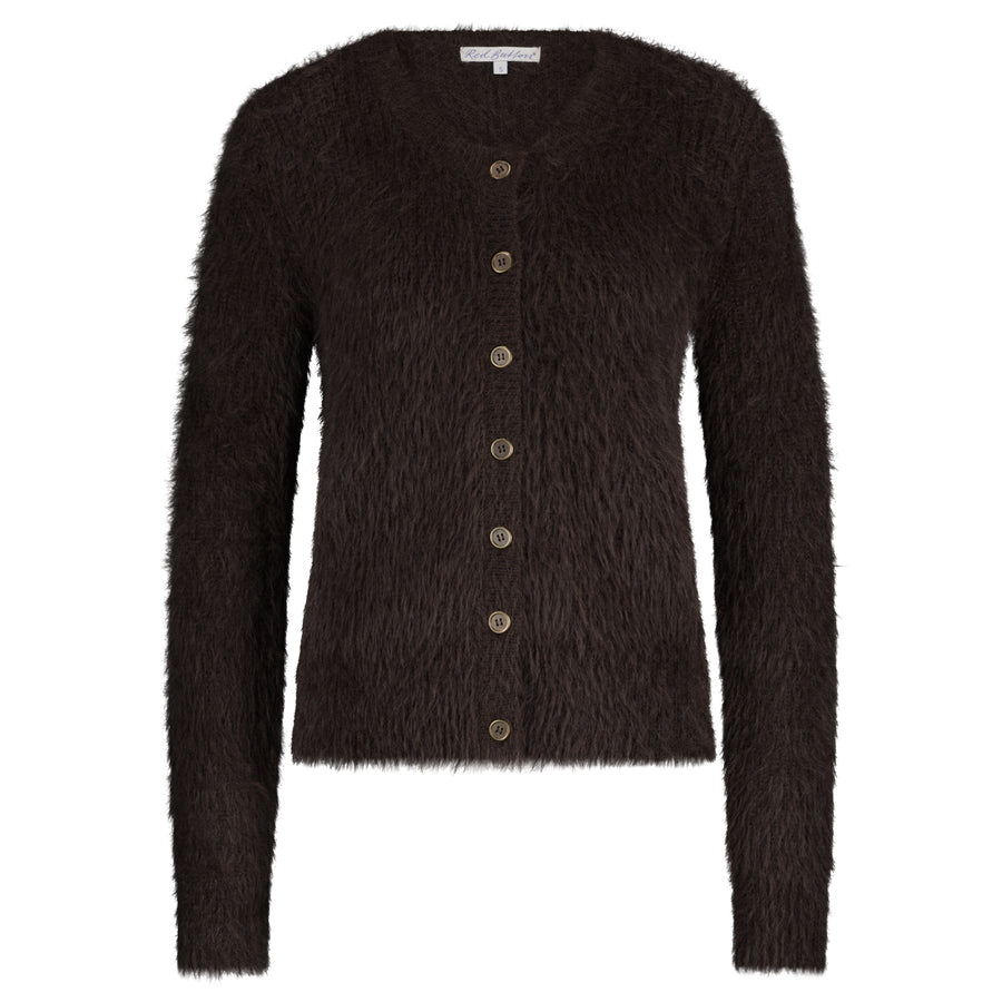 Red Button Fuzzy Cardigan Espresso  Brown