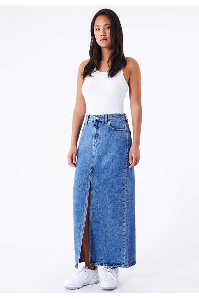 Dr Denim Myra Denim Maxi Skirt Ankle Length Stream Mid Retro Blue