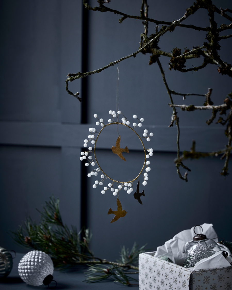 House Doctor Christmas Ornament, HDBird, White Brass