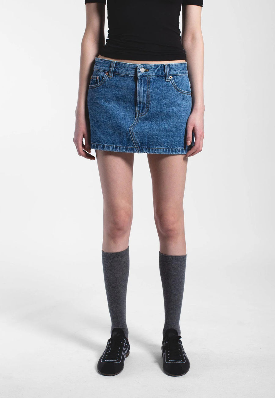 Dr Denim Tiggy Skirt in Stream Sky Retro