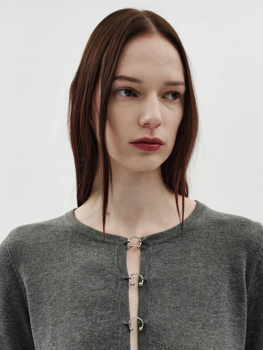 Jakke Cyra Cardigan Grey Metal Button