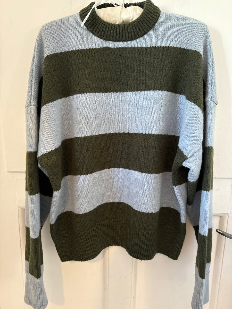 Jakke Heidi Jumper Sweater Khaki Blue Stripe