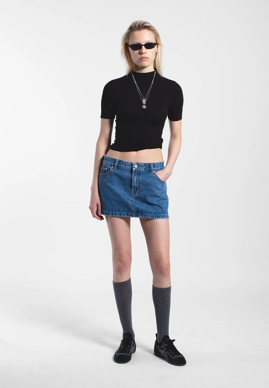 Dr Denim Tiggy Skirt in Stream Sky Retro