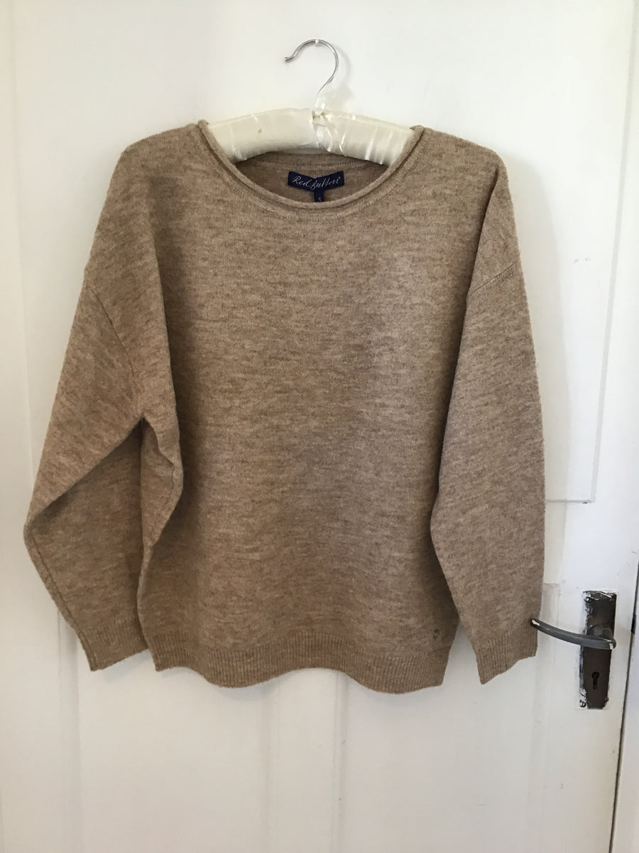 Red Button Sweater Boatneck Latte