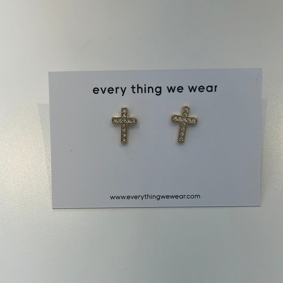 ETWW Gold Plated Diamanté Cross Stud Earrings