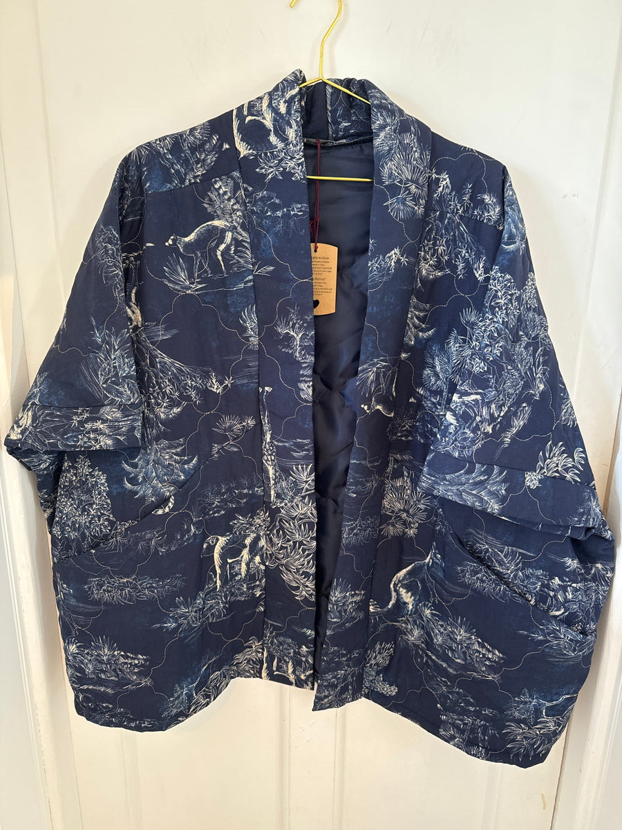 Oversize Quilted Kimono Jacket Shacket Navy pattern One Size