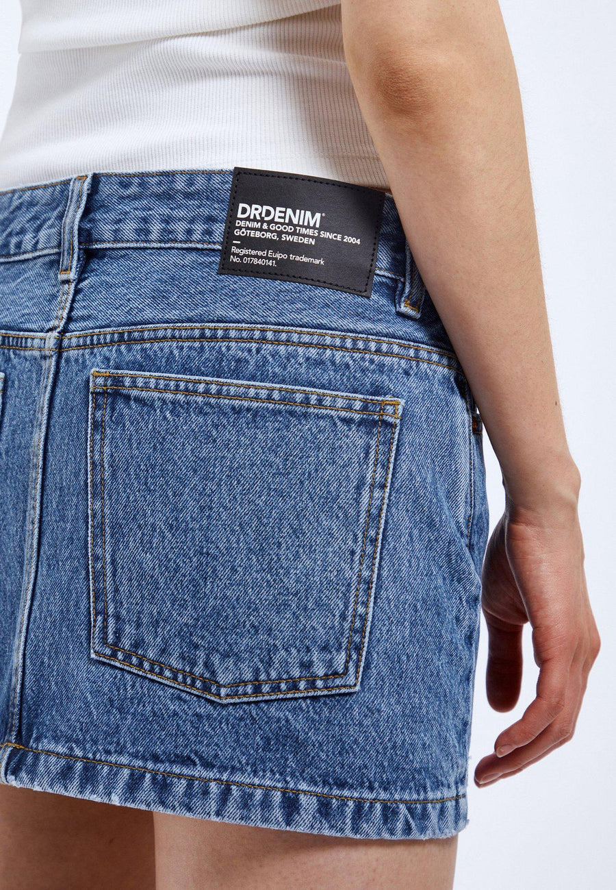 Dr Denim Tiggy Skirt in Stream Sky Retro