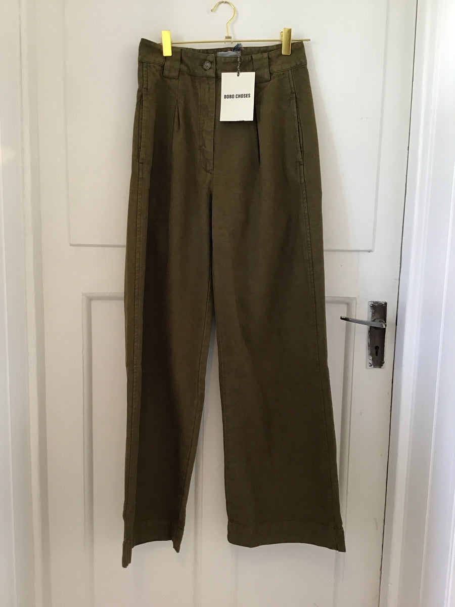 Bobo Choses Pleated Wide Leg Trousers Khaki