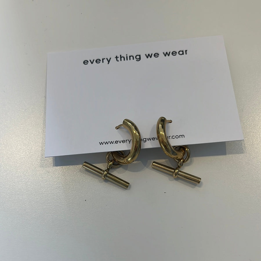 ETWW Gold Plated T-Bar Hoop Earrings