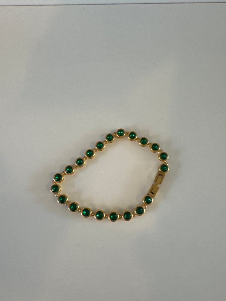 ETWW 18K Gold Plated Emerald Colour Stone Bracelet