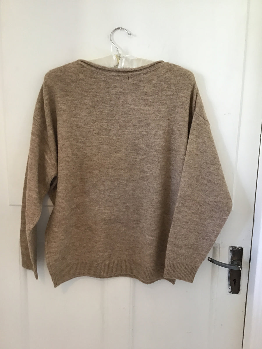 Red Button Sweater Boatneck Latte