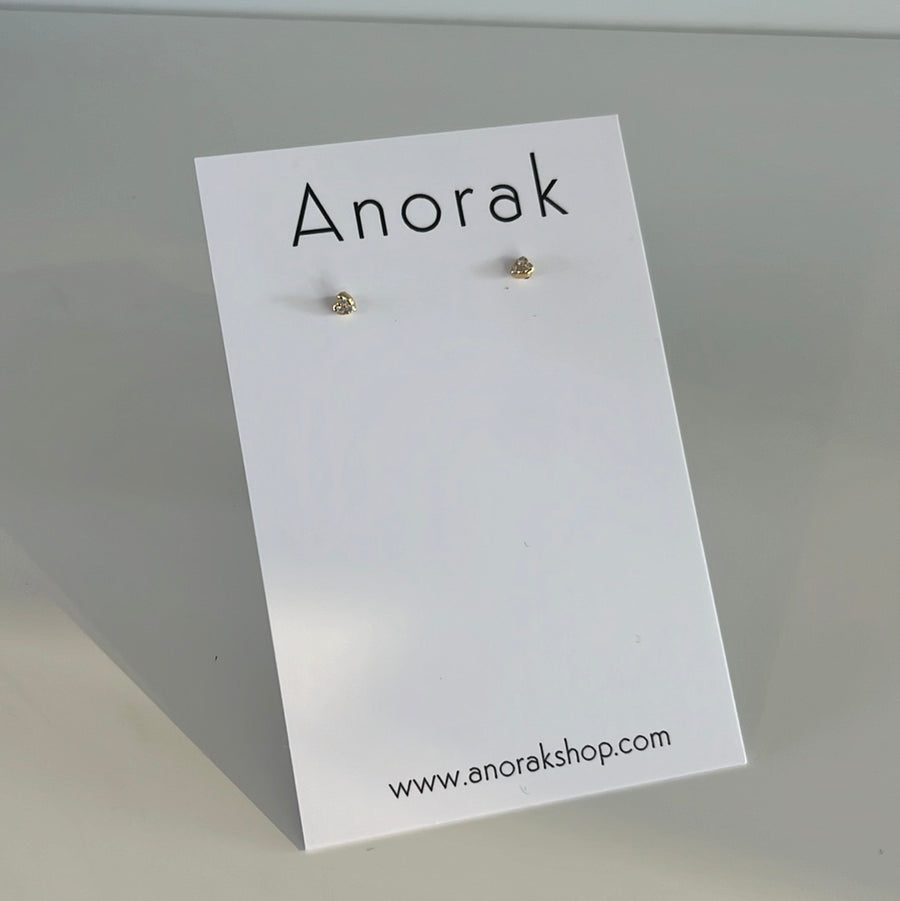 Anorak Tiny Minimalist Stud Earrings Heart Diamanté Gold