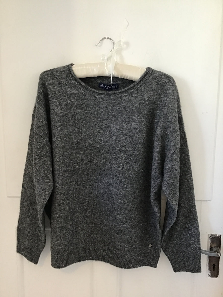 Red Button Sweater Boatneck Grey Melange