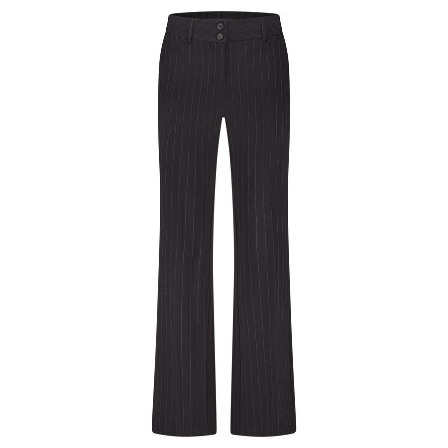 Red Button Punta Trousers Wide Leg Navy Pinstripe