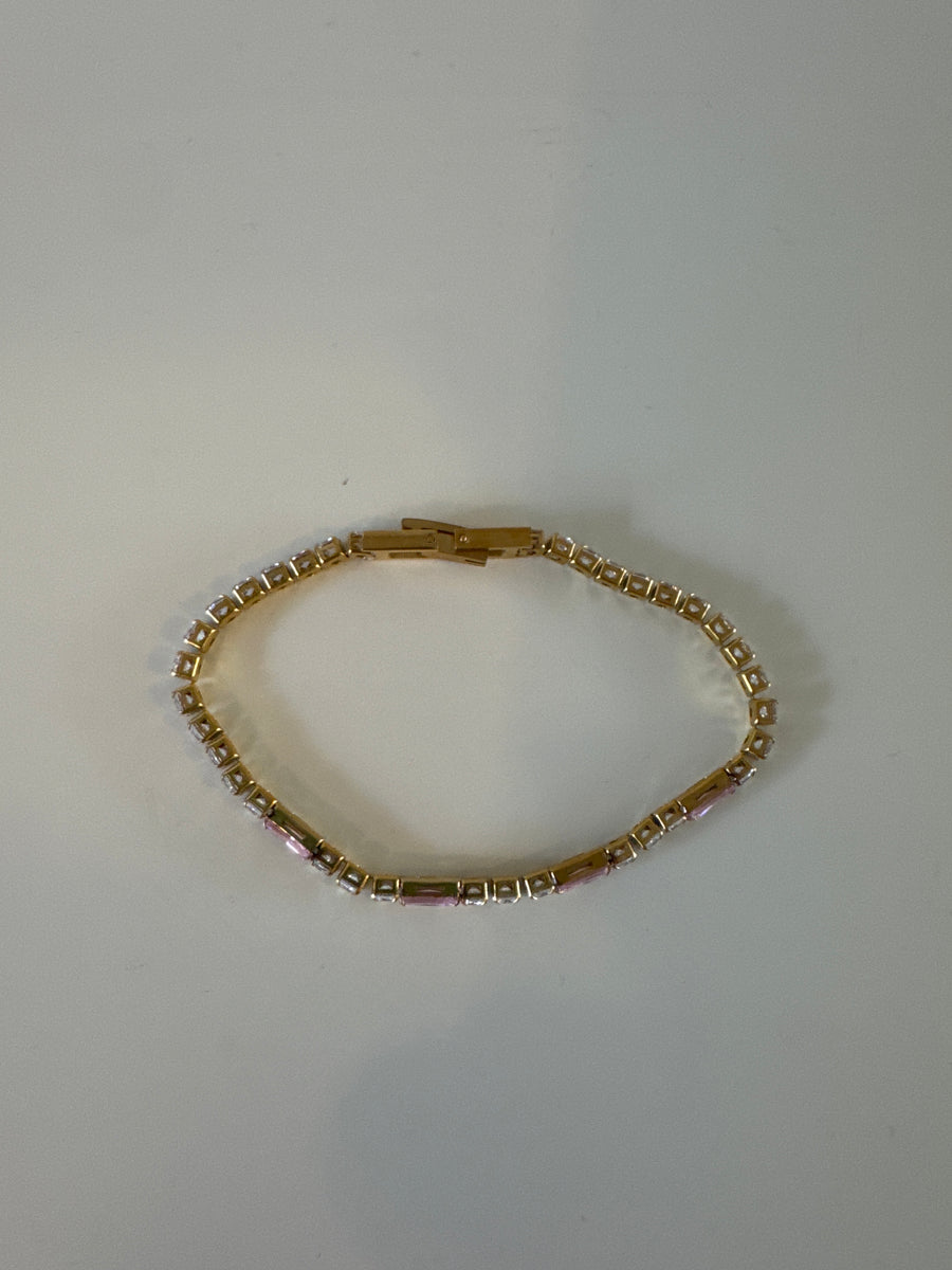 ETWW 18K Gold Plated Tennis Bracelet Clear And Pink Diamanté