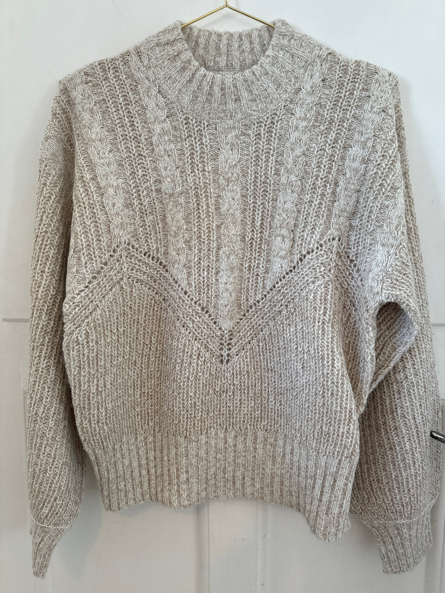 Object Nova Cable Knit Sweater Jumper Pullover Beige Marl