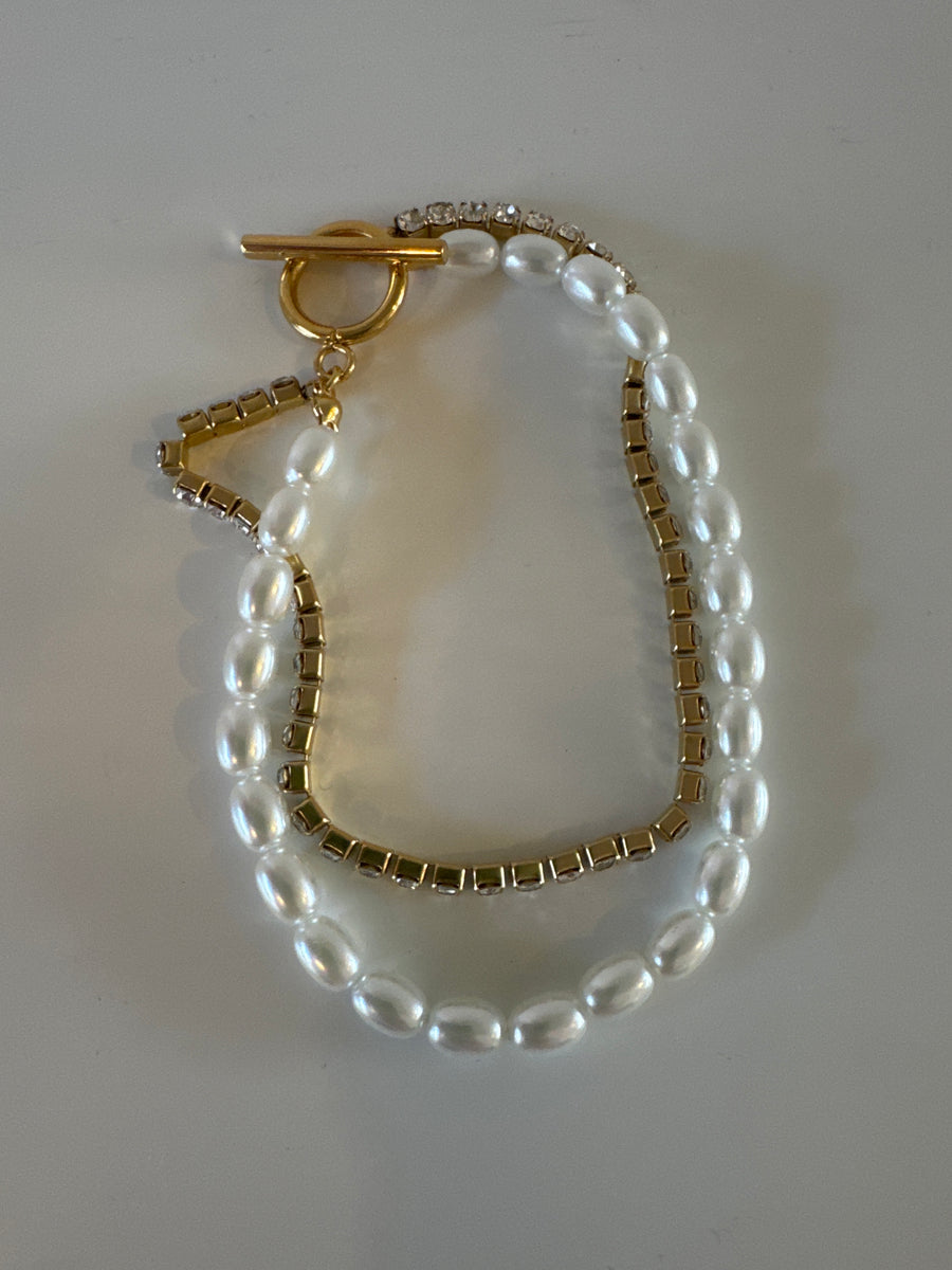 ETWW Pearl Diamanté Duo Bracelet 18K Gold