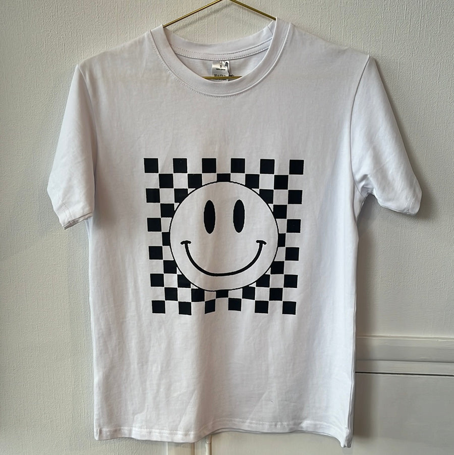 ETWW White Cotton T-Shirt Smiley Graphic Black