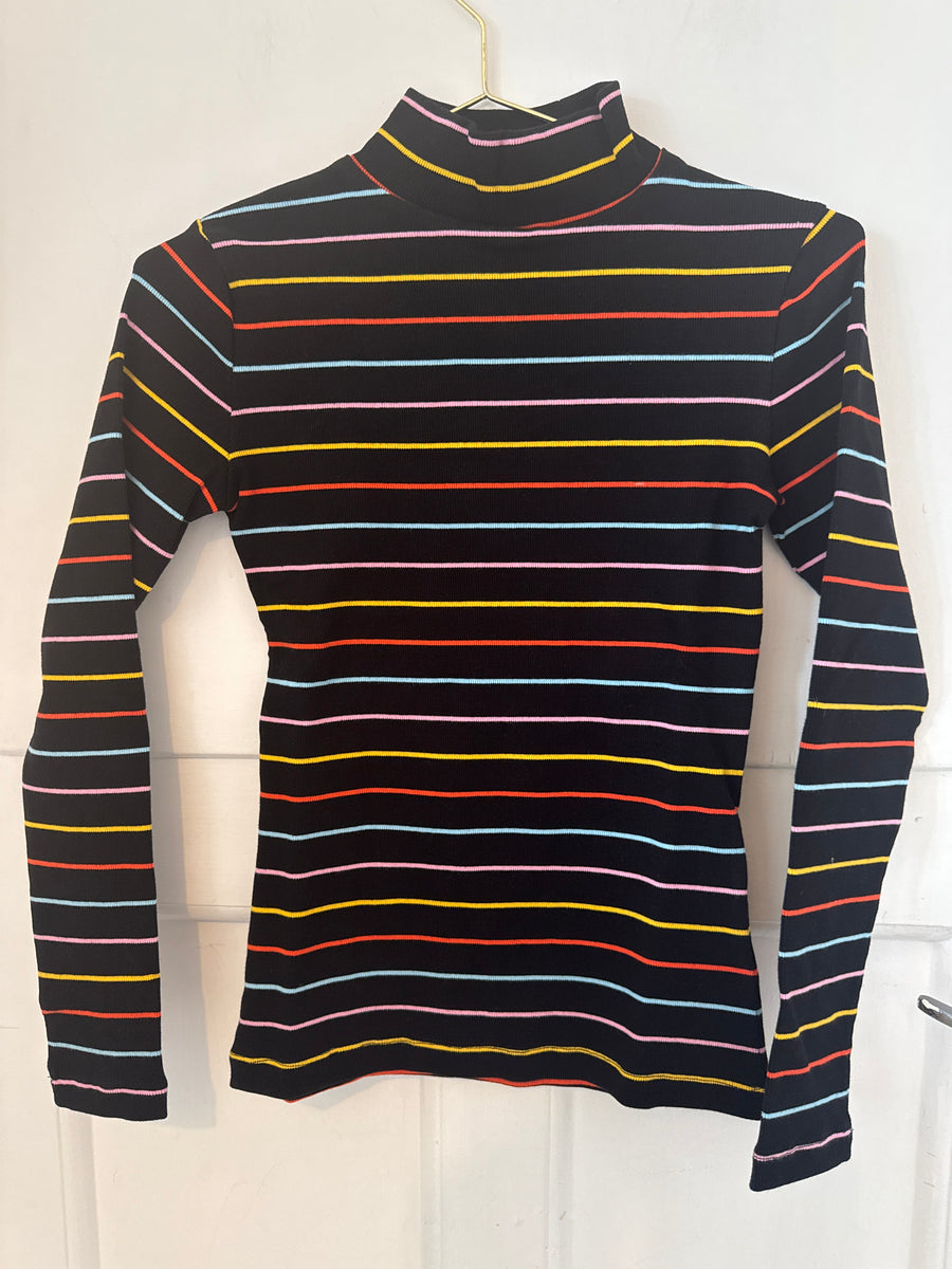Sugarhill Brighton Emmy Black Ribbed Turtleneck Multi Stripes