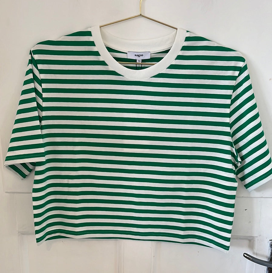 Suncoo Milano Stripe T-Shirt Boxy Cut Green White