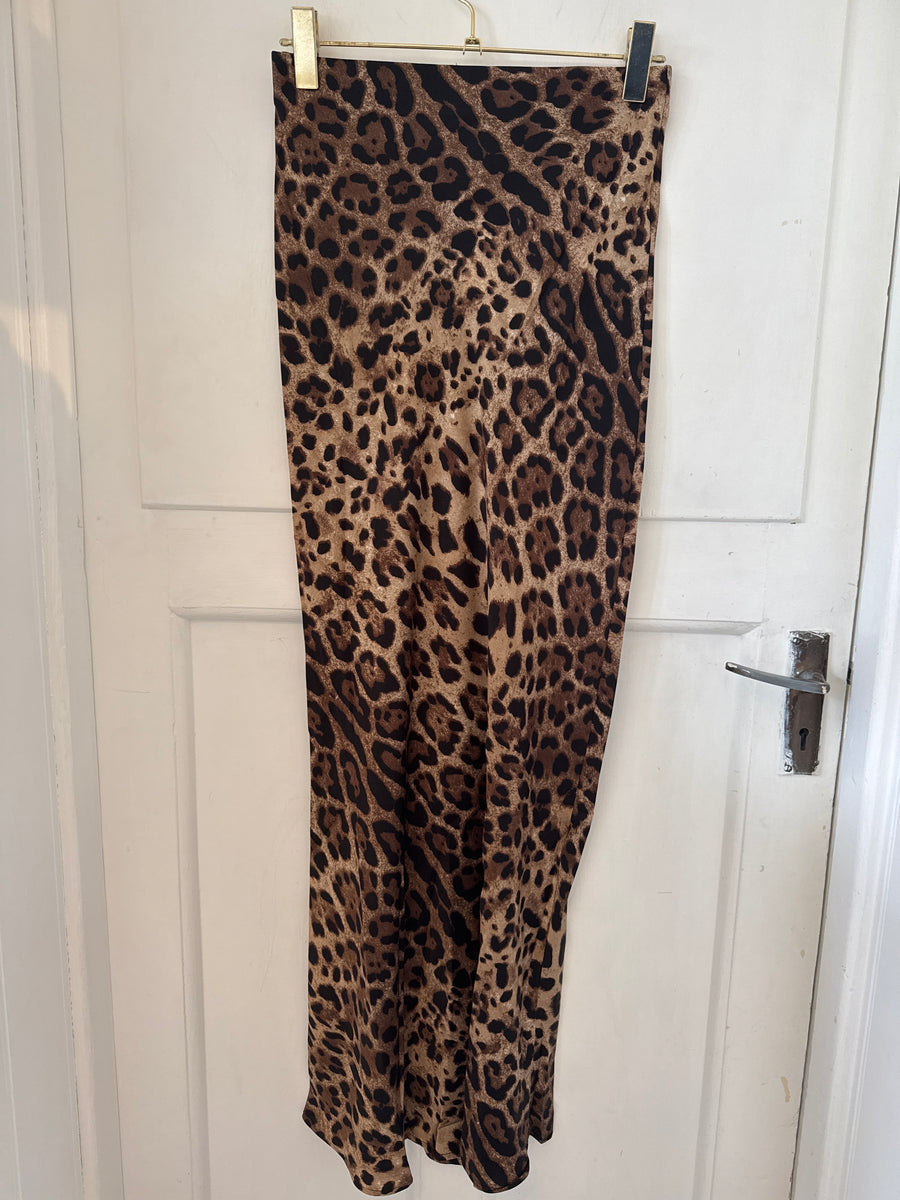 Bisou Project Leopard Print Bias Cut Midi Skirt