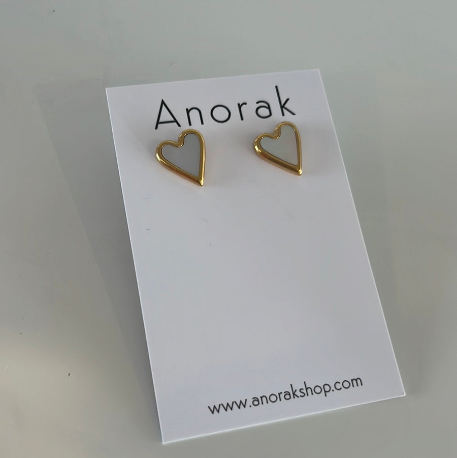 Anorak Gold Plated large Heart Stud Earrings Mother Of Pearl