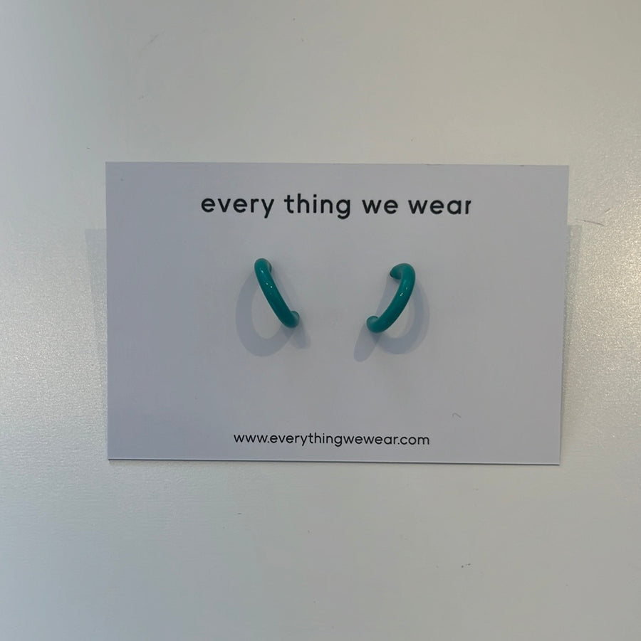 ETWW Silver Green Enamel Mini Hoop Earrings