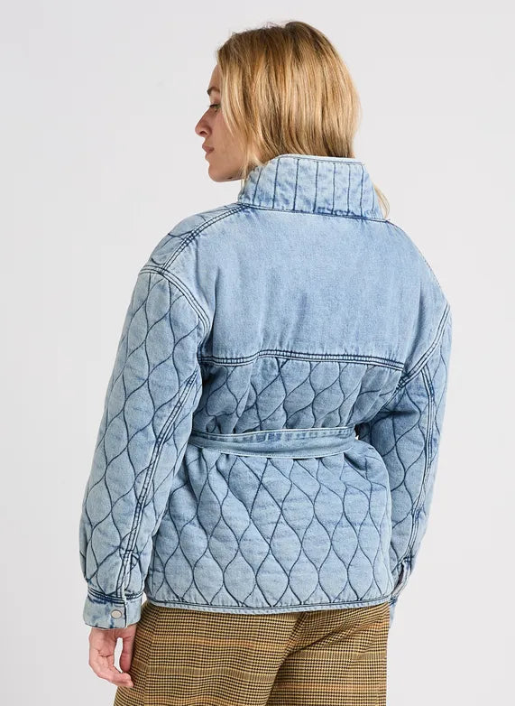 Suncoo Eric Quilted Denim Jacket Coat Light Blue