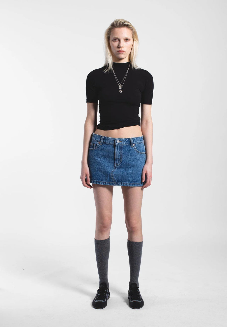 Dr Denim Tiggy Skirt in Stream Sky Retro