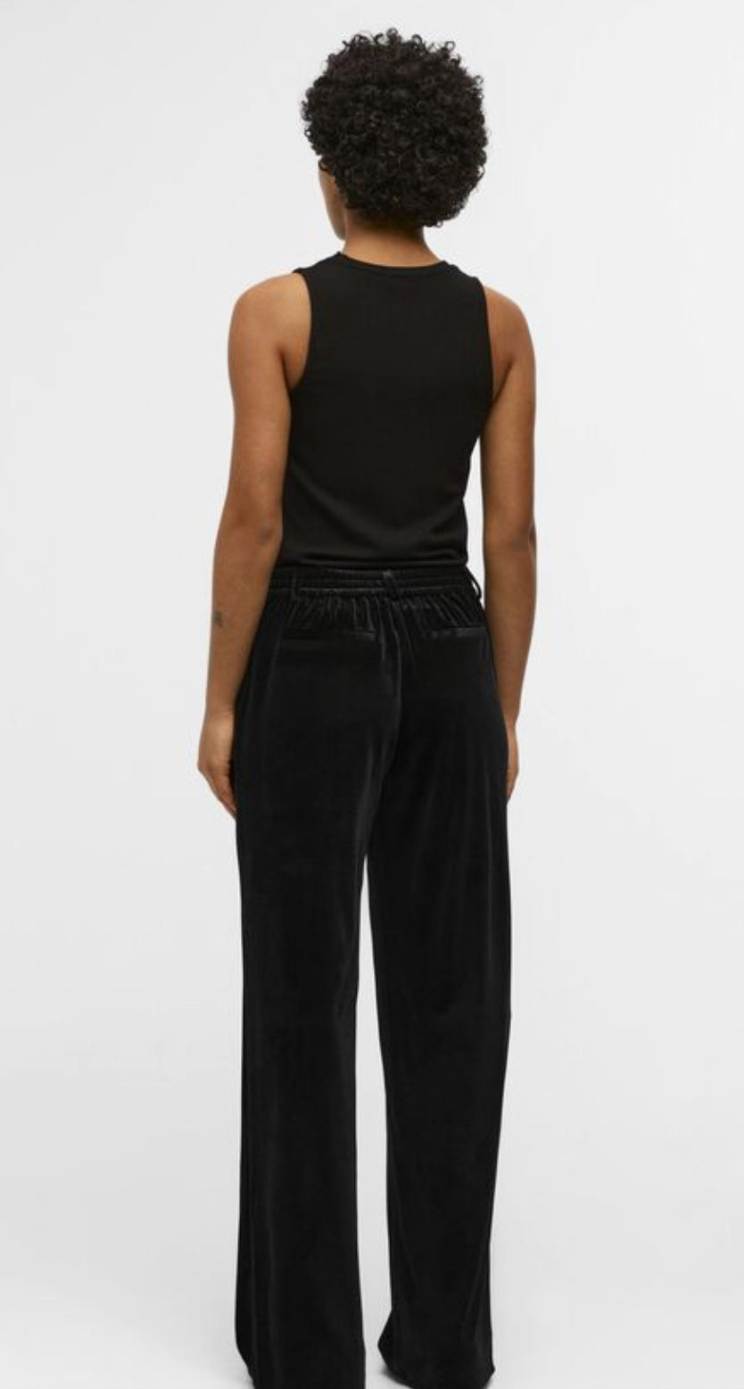 Object Lisa Wide Leg Velvet Trousers Black