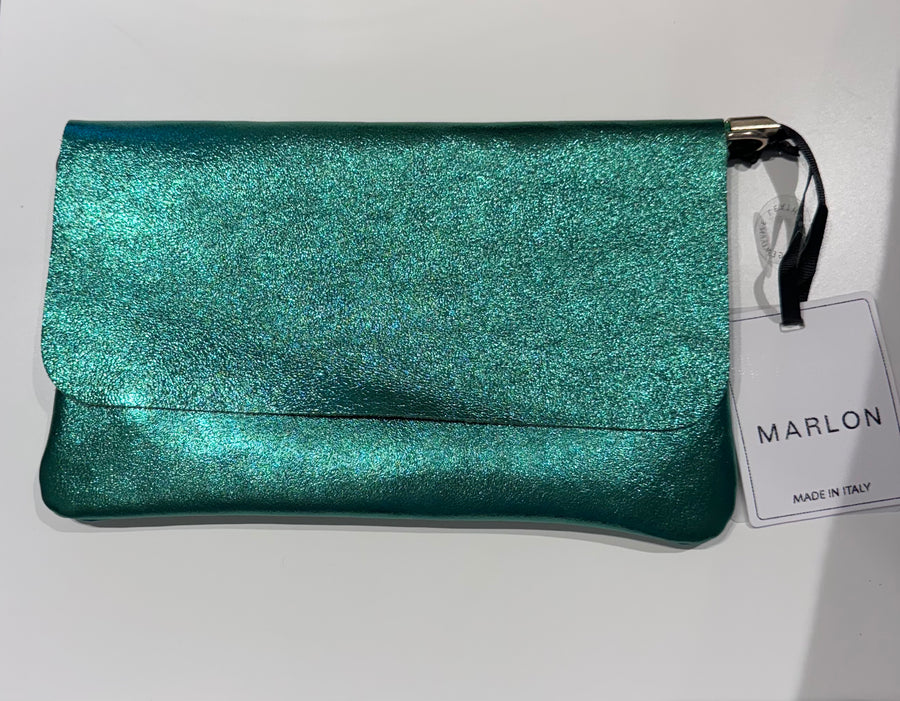 Marlon Italian Leather Clutch Bag with Detachable Strap Metallic