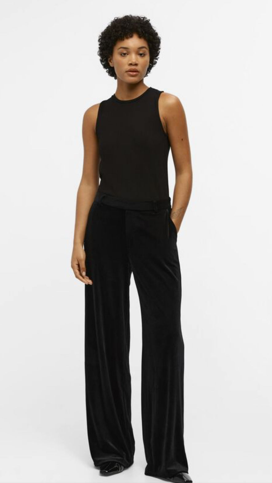 Object Lisa Wide Leg Velvet Trousers Black