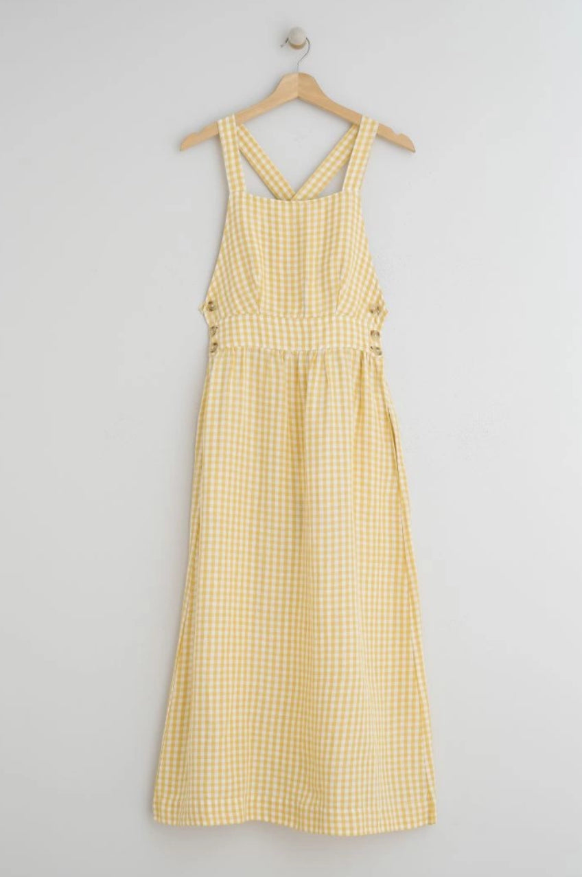 Indi & Cold Backless Sundress Yellow White Gingham Check Organic Cotton