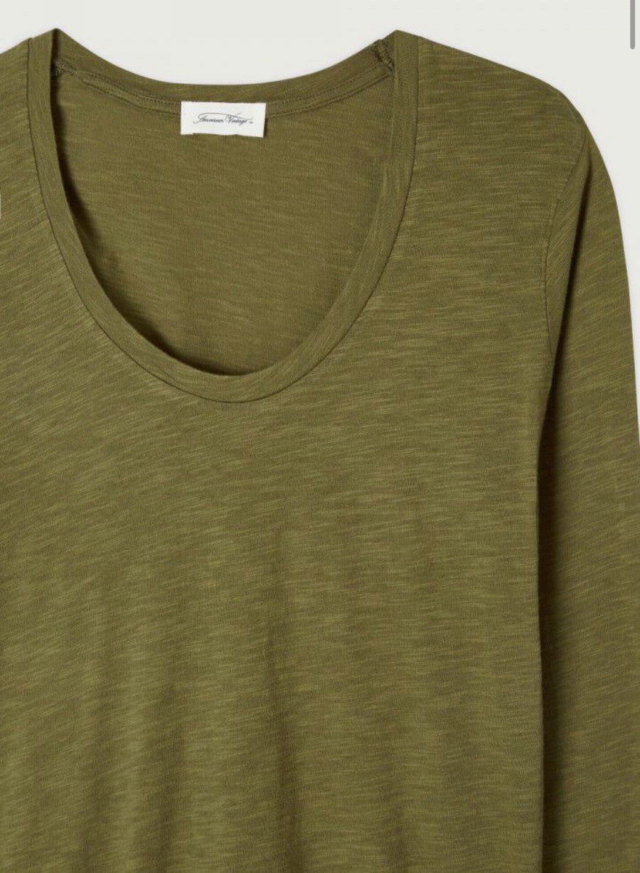 American Vintage Jacksonville Scoop Neck Long Sleeve Top Vintage Bush Green