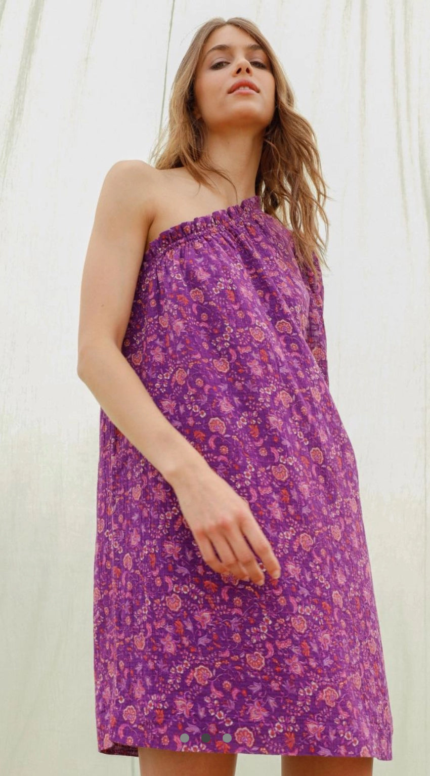 Indi & Cold Mini Dress One Sleeve Shoulder Purple Print