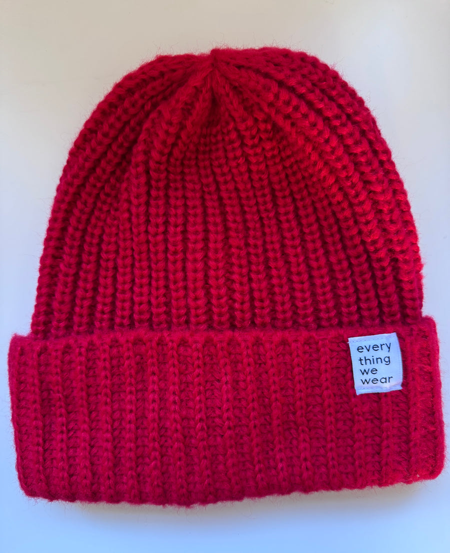 ETWW Knitted Beanie Hat Bright Red