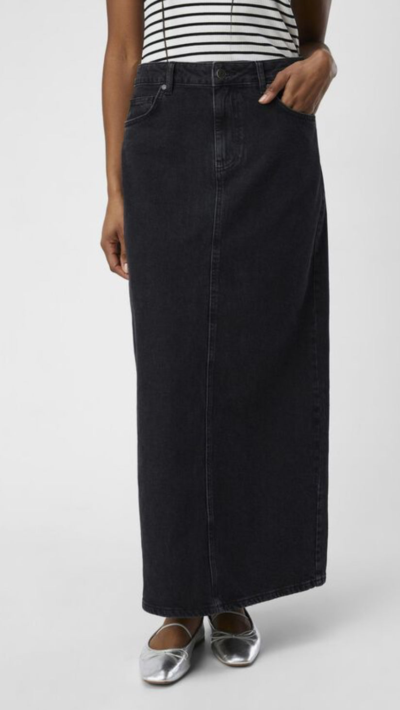 Object Ellen Maxi Denim Skirt Washed Black