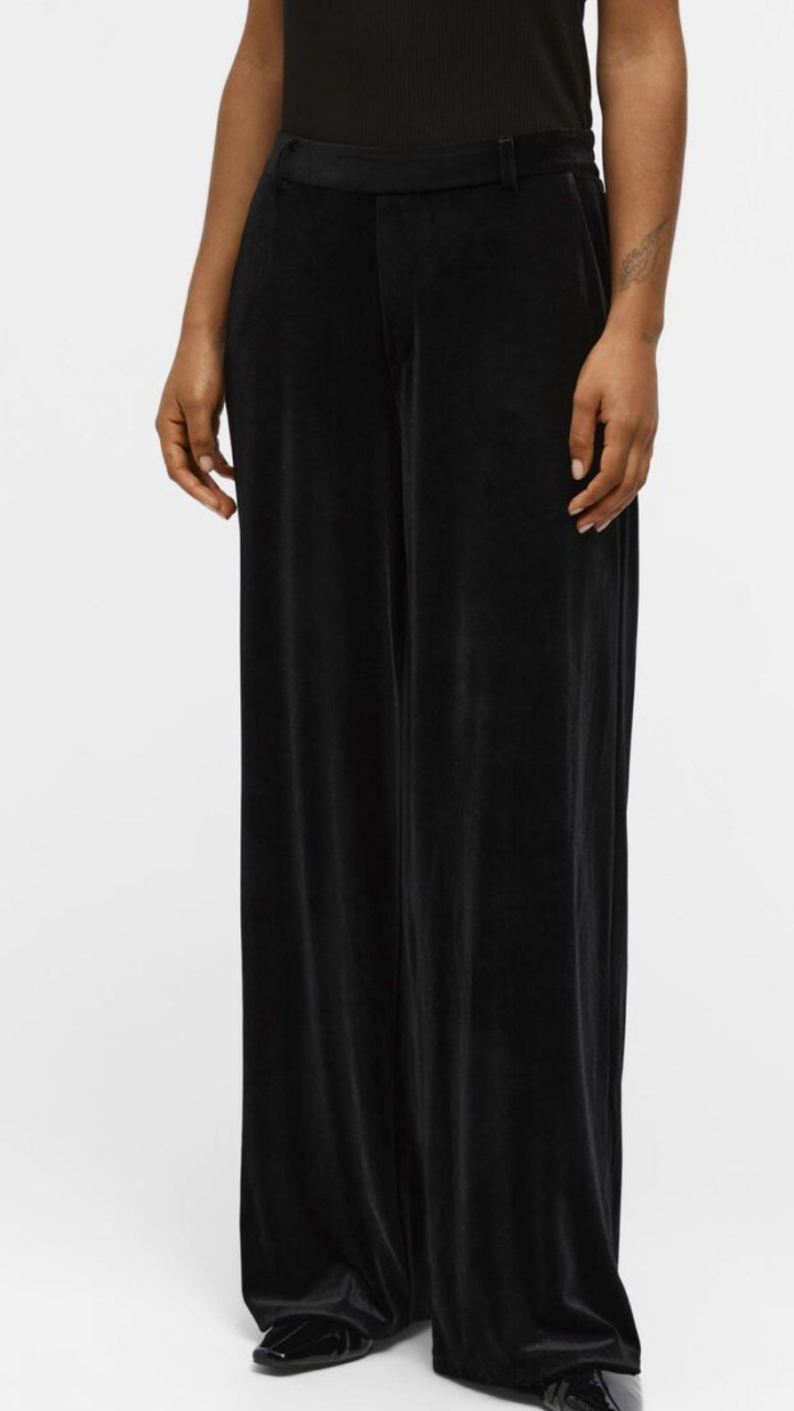 Object Lisa Wide Leg Velvet Trousers Black