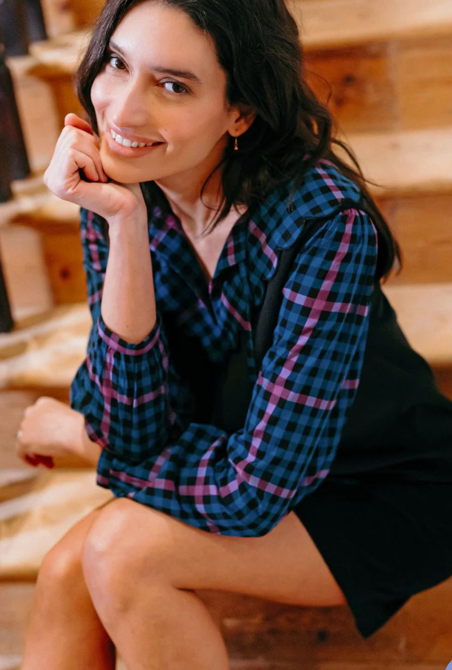 Sugarhill Brighton Nessie Scallop Collar Check Blouse
