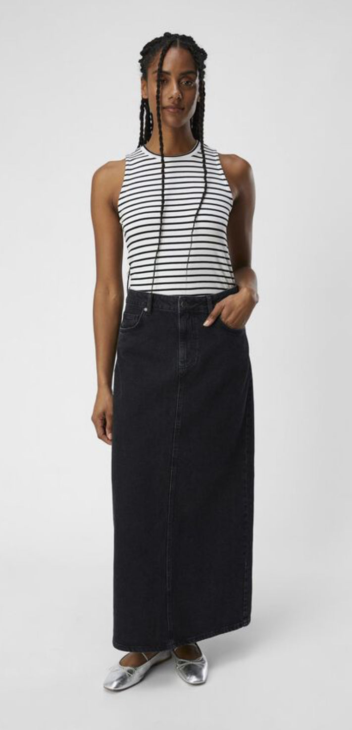 Object Ellen Maxi Denim Skirt Washed Black