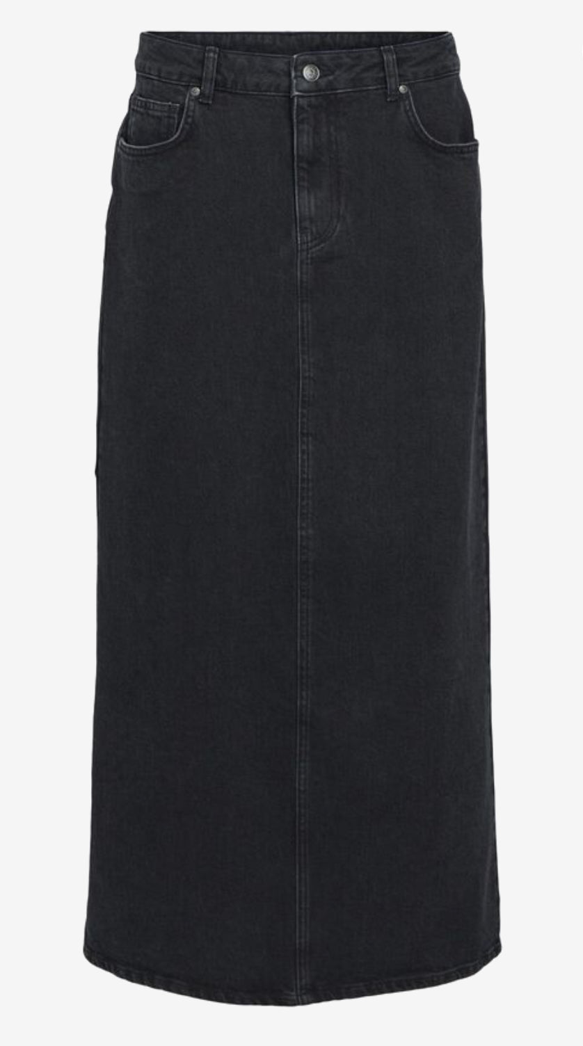 Object Ellen Maxi Denim Skirt Washed Black