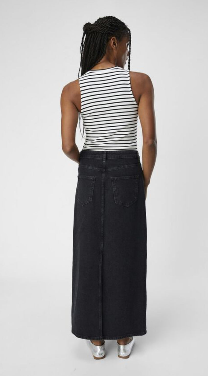 Object Ellen Maxi Denim Skirt Washed Black