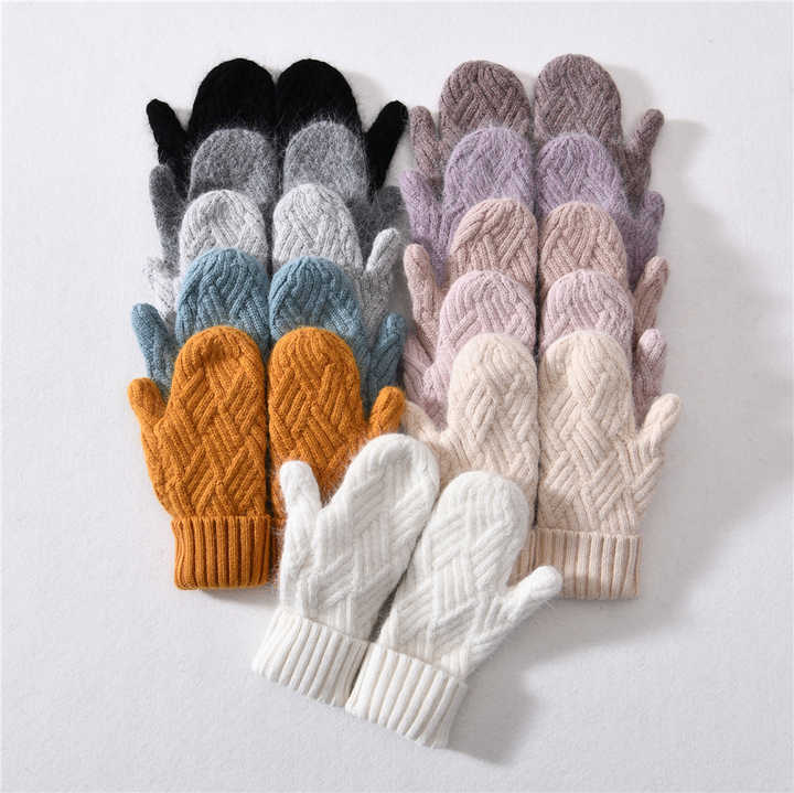 Anorak Cashmere Wool Blend Knit Cable Mittens Gloves