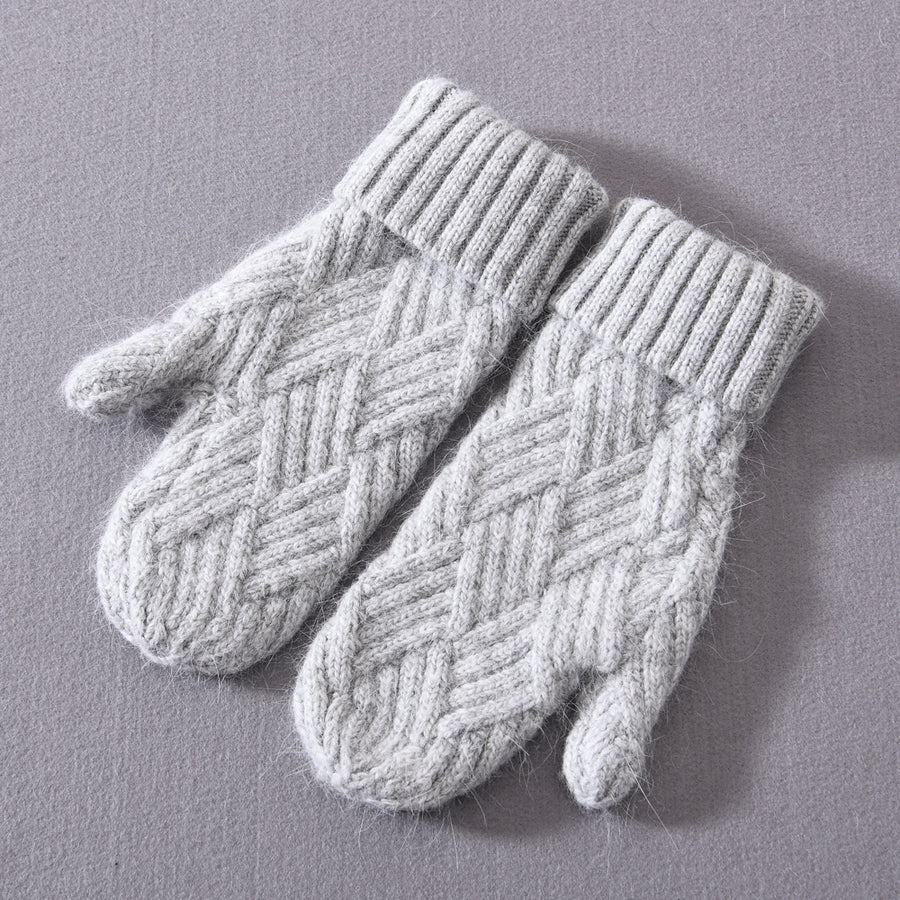 Anorak Cashmere Wool Blend Knit Cable Mittens Gloves